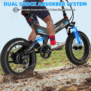 Gocio Foldable Electric Bikes Adult 20"x4" Fat Tire Electric Bike, 48V 10.4Ah, 500W Electric Mountain Bike Full Suspension, LCD, Shimano 7 Speed Electric Cruiser Bicycle UL2849 - GOCIO