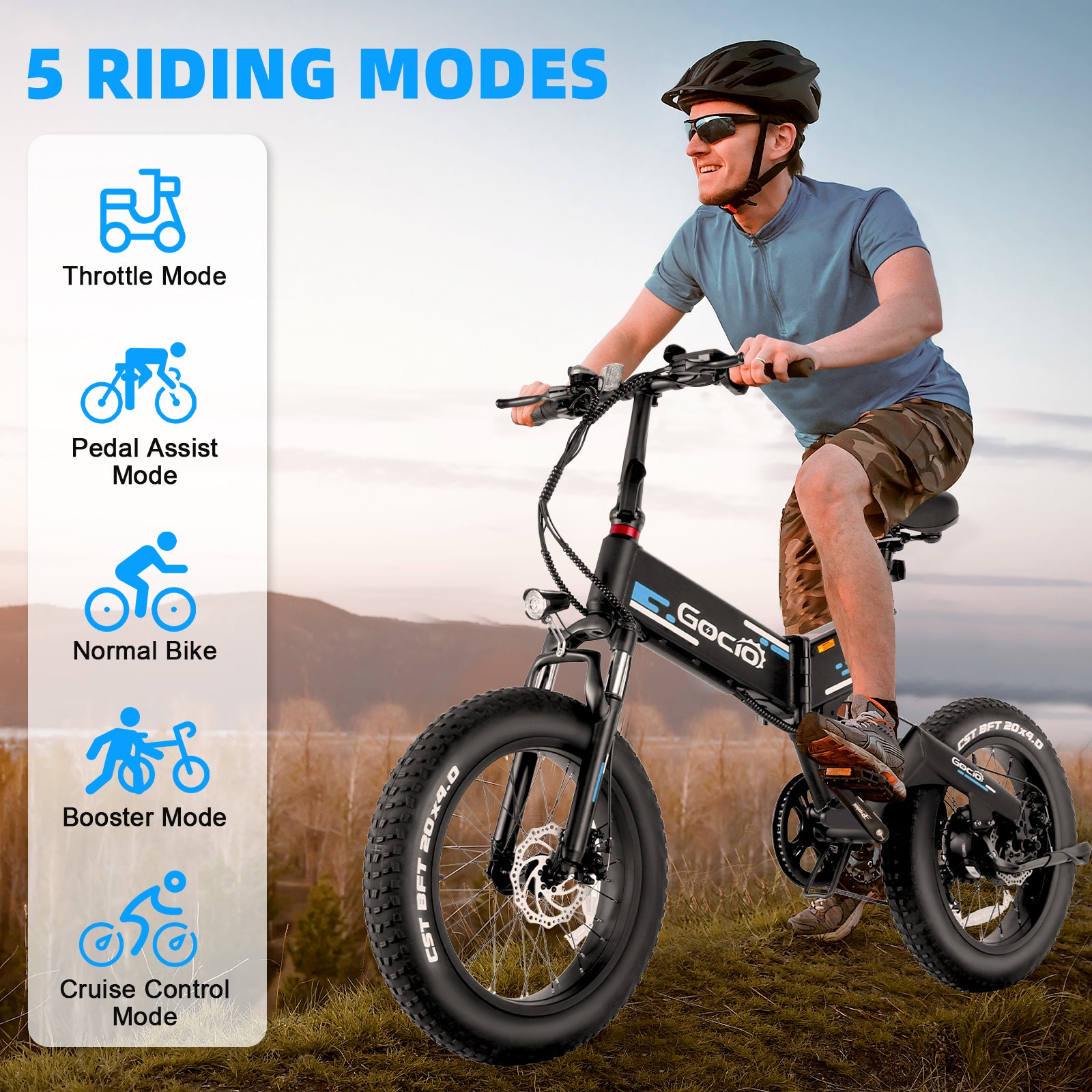 Gocio Foldable Electric Bikes Adult 20"x4" Fat Tire Electric Bike, 48V 10.4Ah, 500W Electric Mountain Bike Full Suspension, LCD, Shimano 7 Speed Electric Cruiser Bicycle UL2849