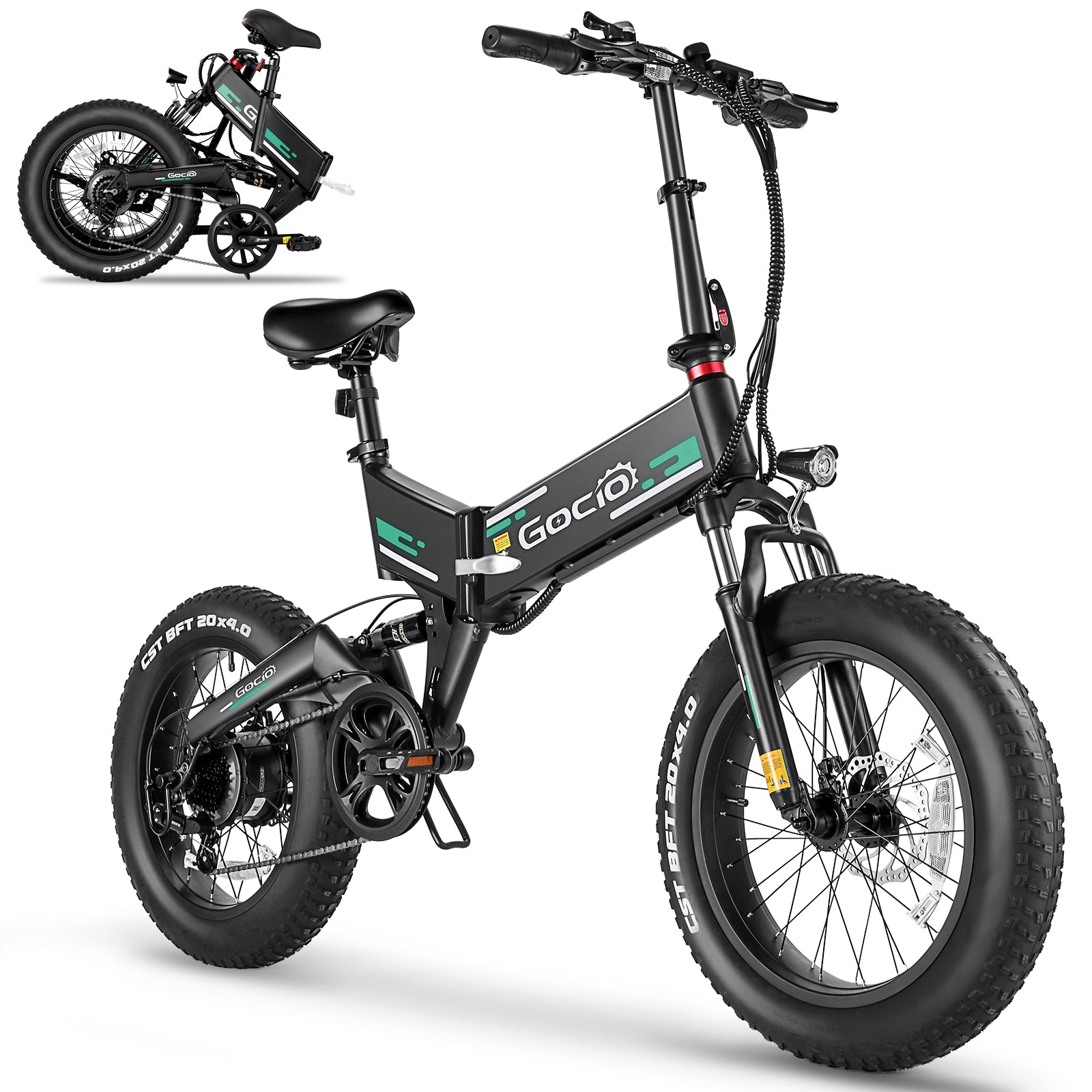 Gocio Foldable Electric Bikes Adult 20"x4" Fat Tire Electric Bike, 48V 10.4Ah, 500W Electric Mountain Bike Full Suspension, LCD, Shimano 7 Speed Electric Cruiser Bicycle UL2849