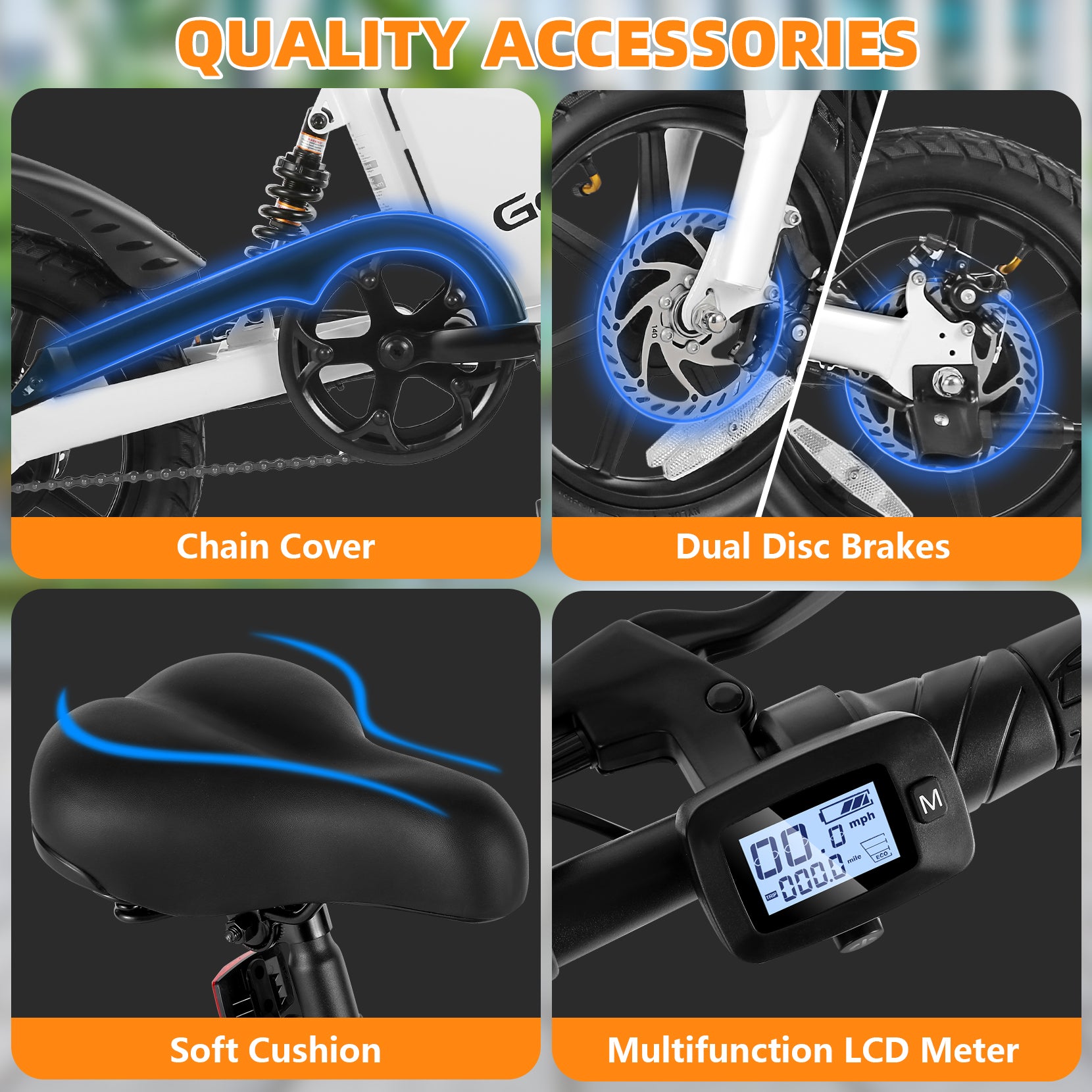 Gocio Ebikes 14"×2.1" Foldable Electric Bicycle for Adults, 550W Peak Commuter E-Bike, 48V 7.8Ah Battery, LCD Dispaly, Electric Bike Small Tire City Ebikes for Women UL2849