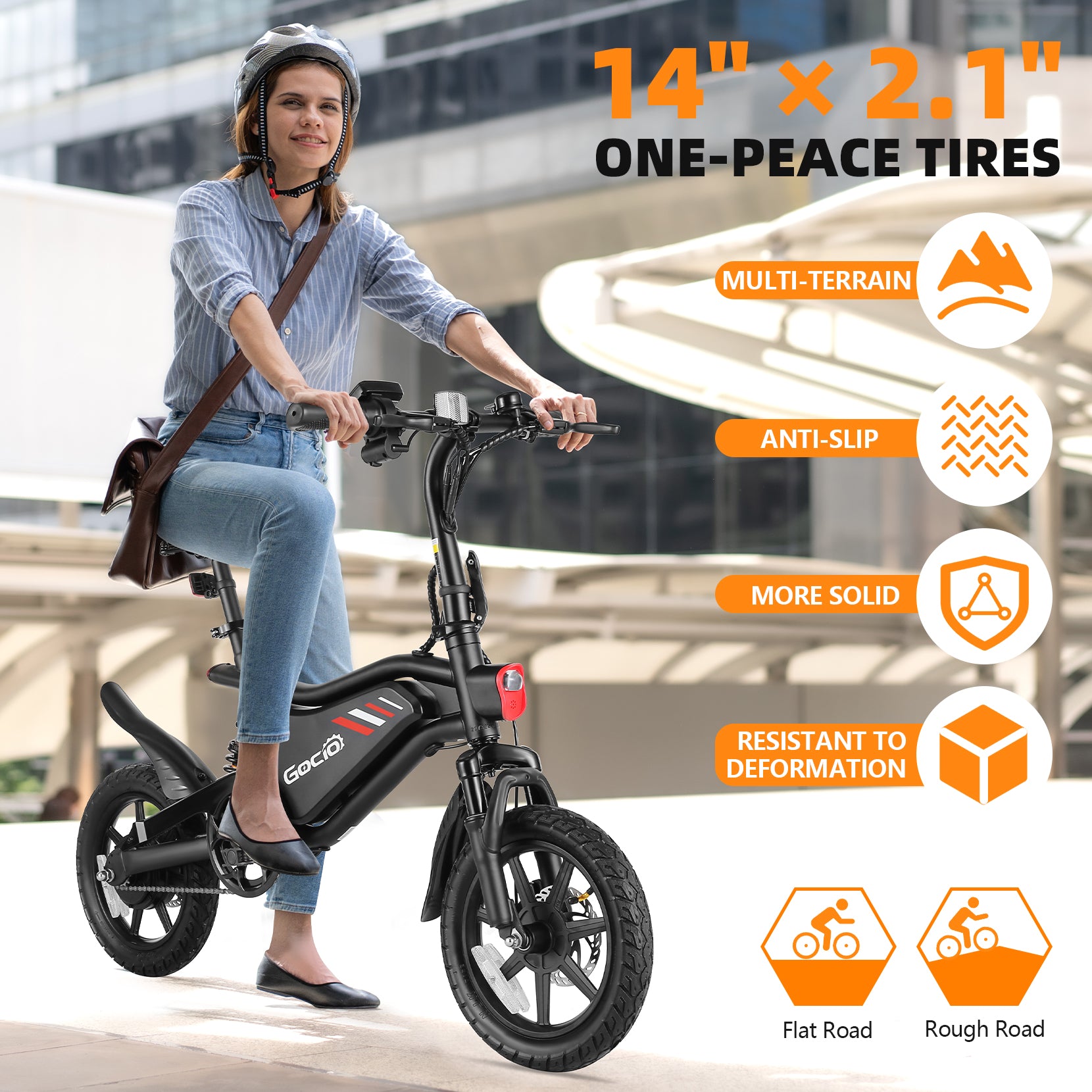 e bike city pedelec Gocio Ebikes 14"2.1" Foldable Electric Bicycle for Adults, 550w Peak Commuter E-Bike, 48V 7.8Ah Battery, LCD Dispaly, Electric Bike Small Tire City