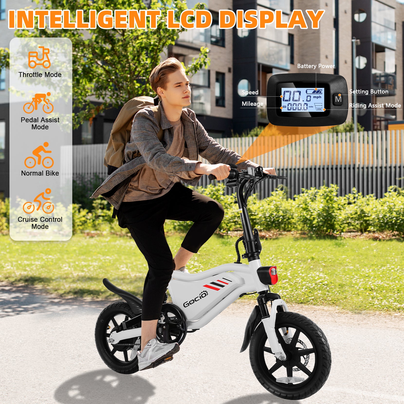 Gocio Ebikes 14"×2.1" Foldable Electric Bicycle for Adults, 550W Peak Commuter E-Bike, 48V 7.8Ah Battery, LCD Dispaly, Electric Bike Small Tire City Ebikes for Women UL2849