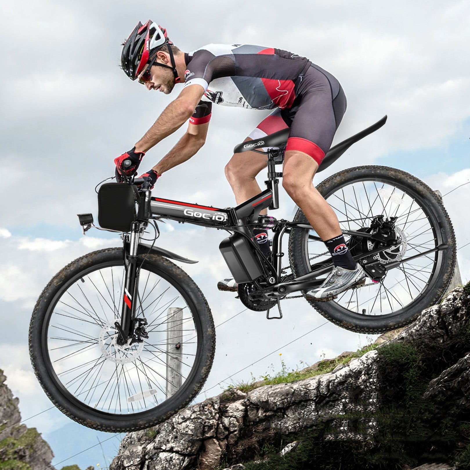 Gocio Electric Bike 500W Folding Electric Mountain Bike 26" Full Suspension Adult Electric Bike 21 Speed Max 19.8Mph with 48V 374.4Wh Battery UL2849 - GOCIO