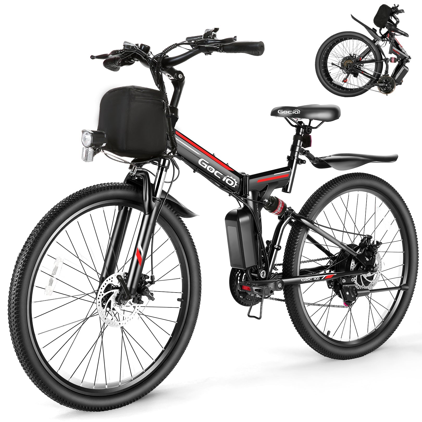 Gocio Electric Bike 500W Folding Electric Mountain Bike 26" Full Suspension Adult Electric Bike 21 Speed Max 19.8Mph with 48V 374.4Wh Battery UL2849 - GOCIO