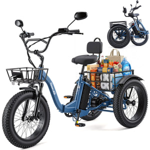 Gocio Peak 1000W Electric Tricycle, 20" x 4.0 Fat Tire Foldable Electric Tricycle, 48V 18AH Large-Capacity Battery E Trikes,7 Speed 3-Wheel Electric Bike for Adults UL2849 Certified - GOCIO