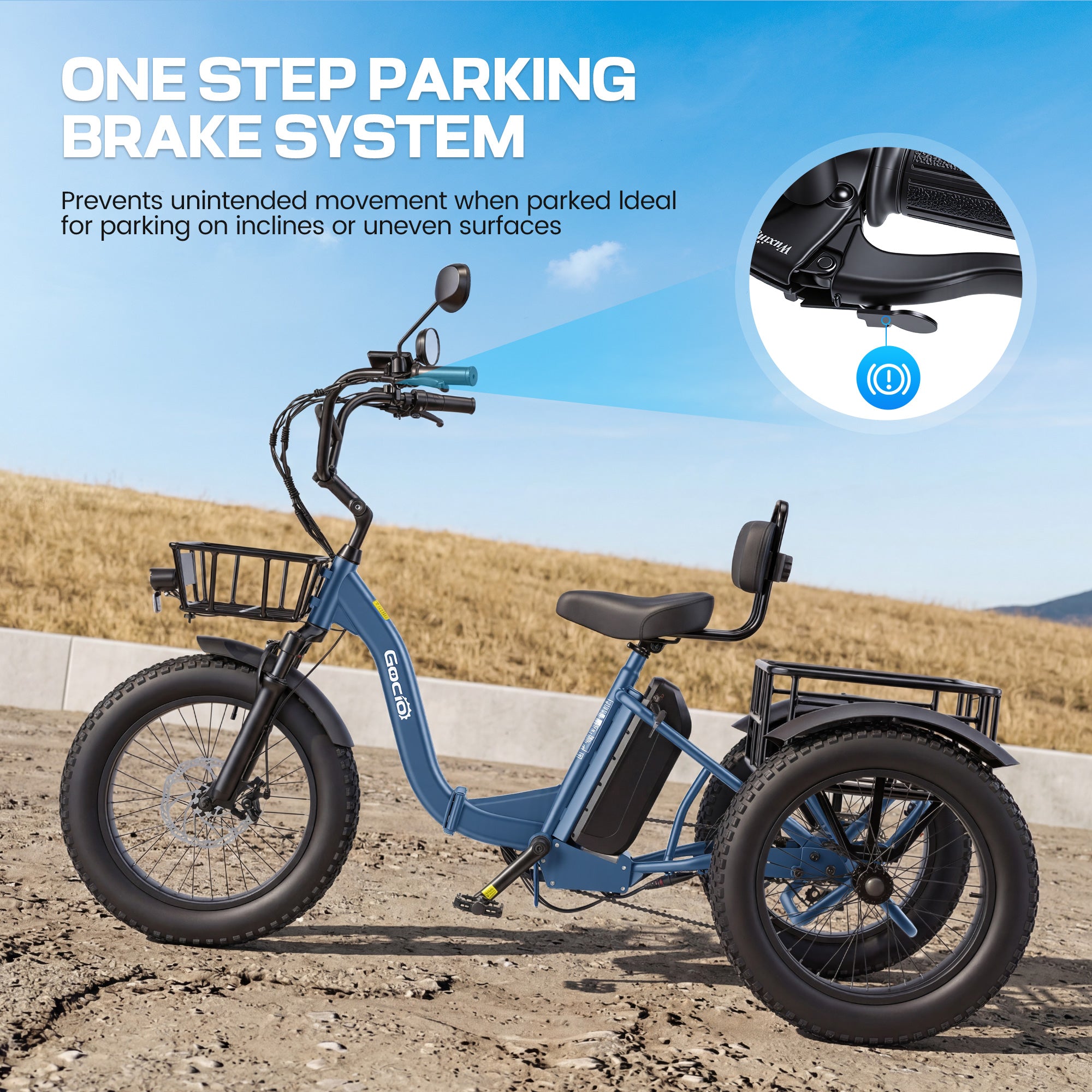 Gocio Peak 1000W Electric Tricycle, 20" x 4.0 Fat Tire Foldable Electric Tricycle, 48V 18AH Large-Capacity Battery E Trikes,7 Speed 3-Wheel Electric Bike for Adults UL2849 Certified - GOCIO