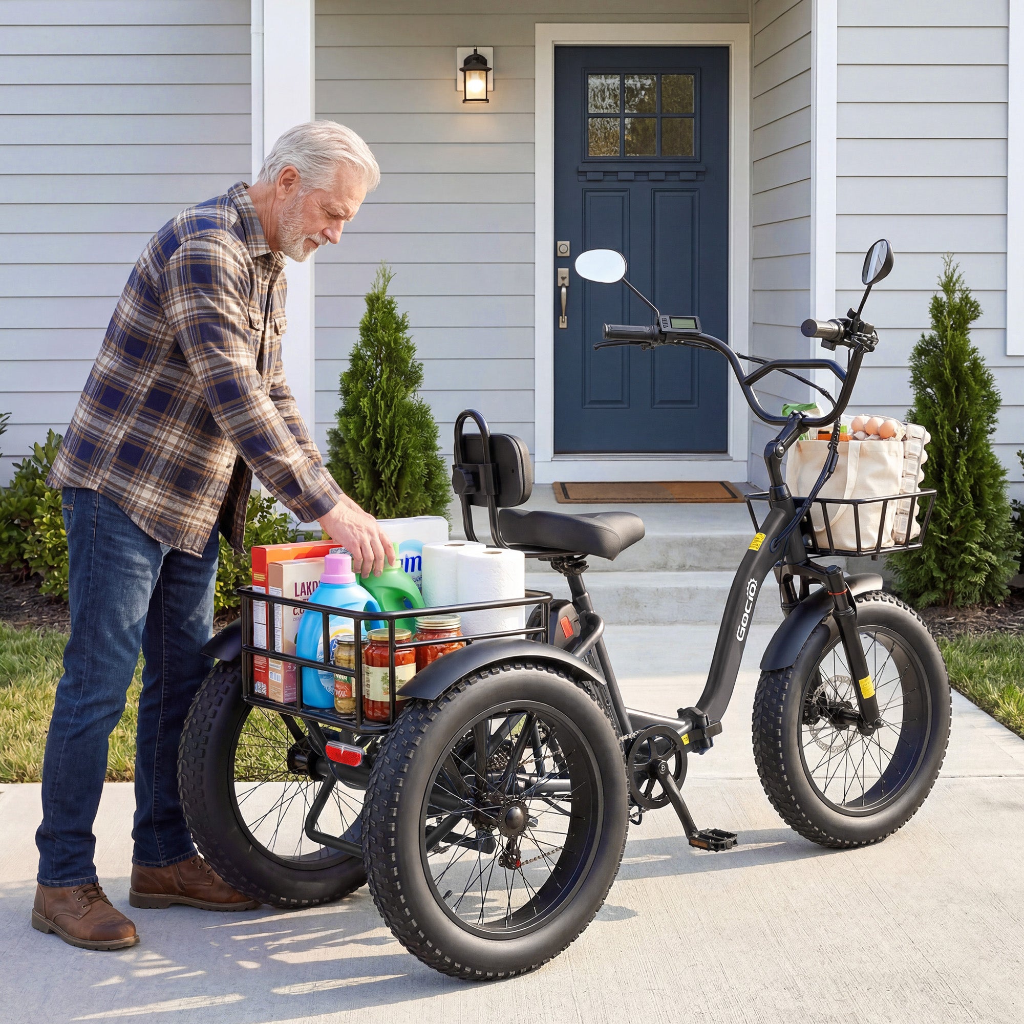 Gocio Peak 1000W Electric Tricycle, 20" x 4.0 Fat Tire Foldable Electric Tricycle, 48V 18AH Large-Capacity Battery E Trikes,7 Speed 3-Wheel Electric Bike for Adults UL2849 Certified - GOCIO