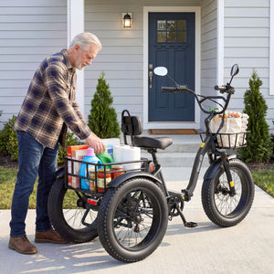 Gocio Peak 1000W Electric Tricycle, 20" x 4.0 Fat Tire Foldable Electric Tricycle, 48V 18AH Large-Capacity Battery E Trikes,7 Speed 3-Wheel Electric Bike for Adults UL2849 Certified - GOCIO