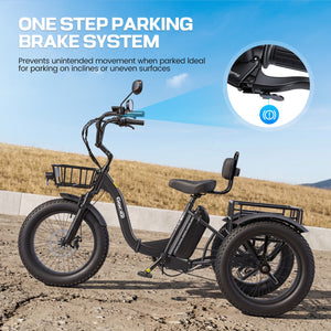 Gocio Peak 1000W Electric Tricycle, 20" x 4.0 Fat Tire Foldable Electric Tricycle, 48V 18AH Large-Capacity Battery E Trikes,7 Speed 3-Wheel Electric Bike for Adults UL2849 Certified - GOCIO