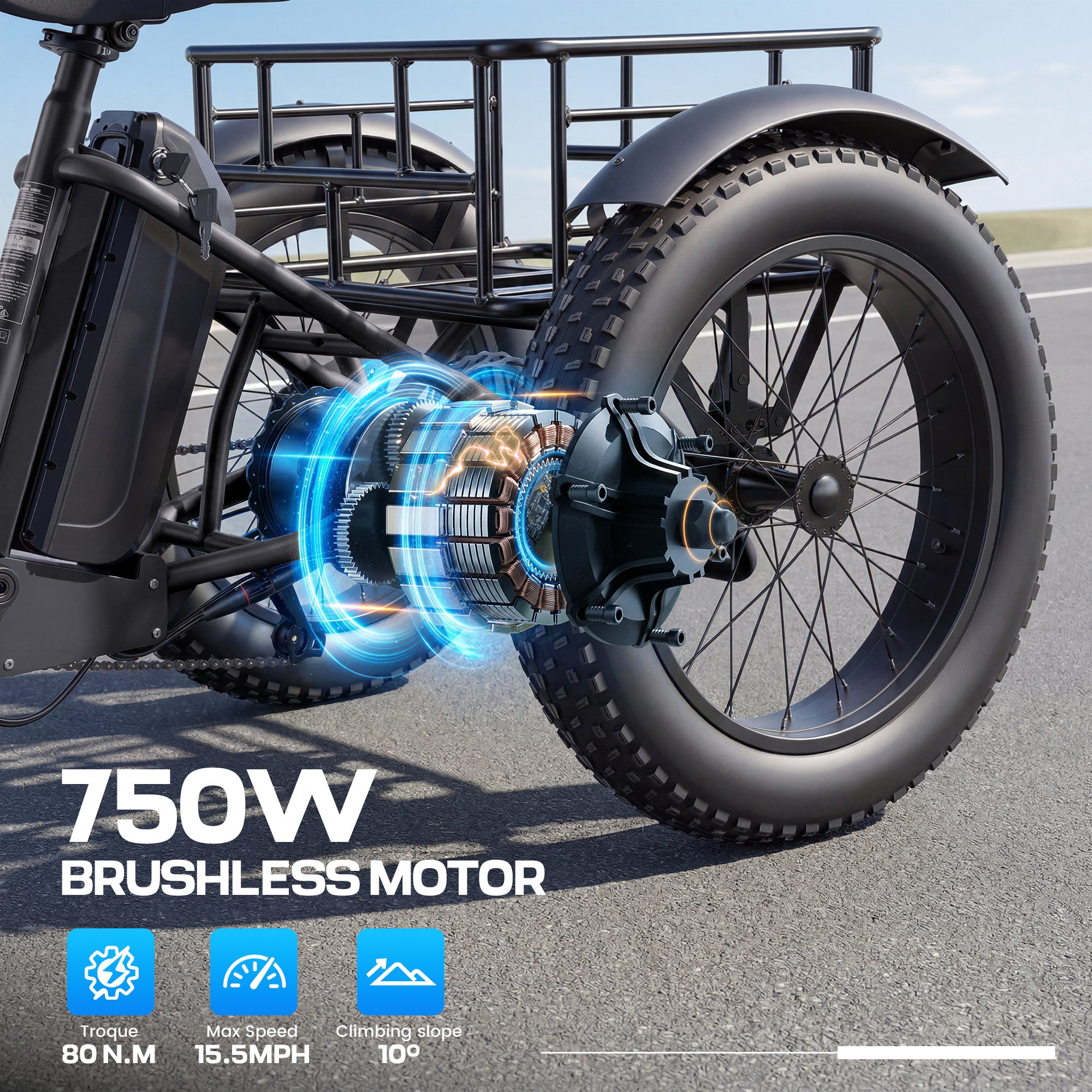 Gocio Peak 1000W Electric Tricycle, 20" x 4.0 Fat Tire Foldable Electric Tricycle, 48V 18AH Large-Capacity Battery E Trikes,7 Speed 3-Wheel Electric Bike for Adults UL2849 Certified - GOCIO