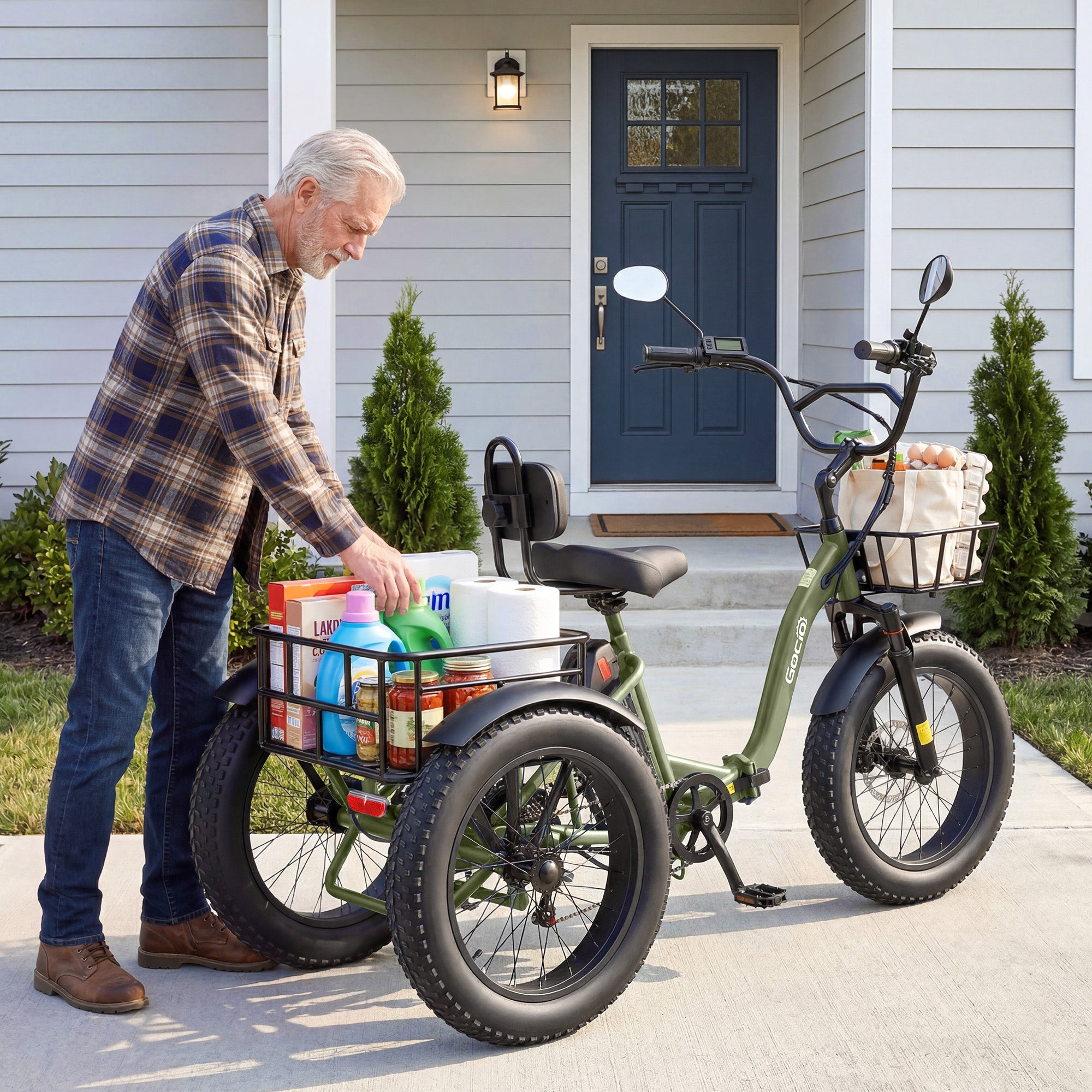 Gocio Peak 1000W Electric Tricycle, 20" x 4.0 Fat Tire Foldable Electric Tricycle, 48V 18AH Large-Capacity Battery E Trikes,7 Speed 3-Wheel Electric Bike for Adults UL2849 Certified - GOCIO
