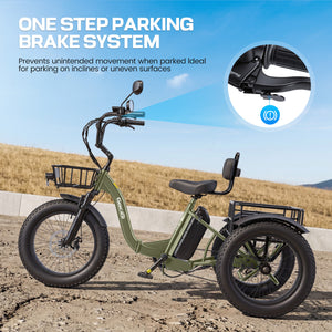 Gocio Peak 1000W Electric Tricycle, 20" x 4.0 Fat Tire Foldable Electric Tricycle, 48V 18AH Large-Capacity Battery E Trikes,7 Speed 3-Wheel Electric Bike for Adults UL2849 Certified - GOCIO