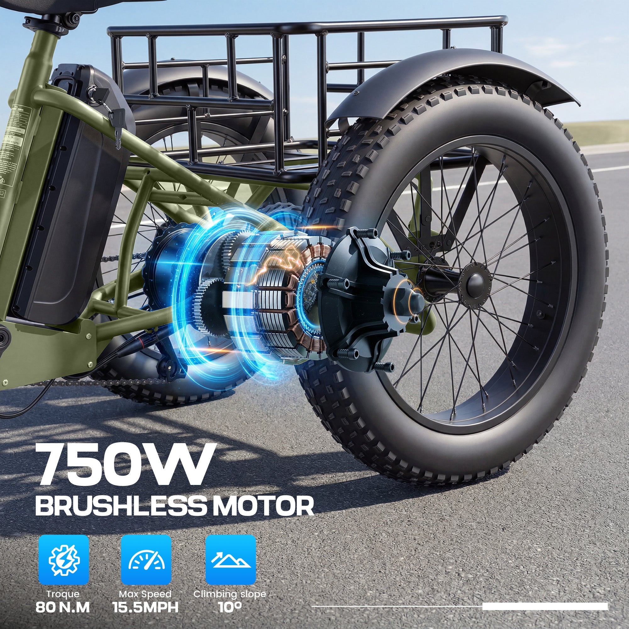 Gocio Peak 1000W Electric Tricycle, 20" x 4.0 Fat Tire Foldable Electric Tricycle, 48V 18AH Large-Capacity Battery E Trikes,7 Speed 3-Wheel Electric Bike for Adults UL2849 Certified - GOCIO