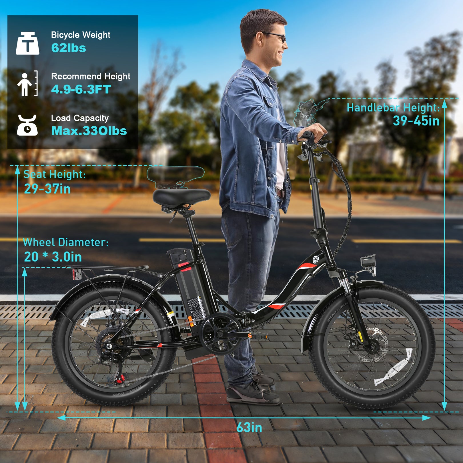 yiilove electric bicycle Gocio 20" Folding Electric Bike for Adults, 750w Peak Motor Fat Tire Commuter Ebike, 48V 10.4Ah Battery, 7 Speed, Ul2849
