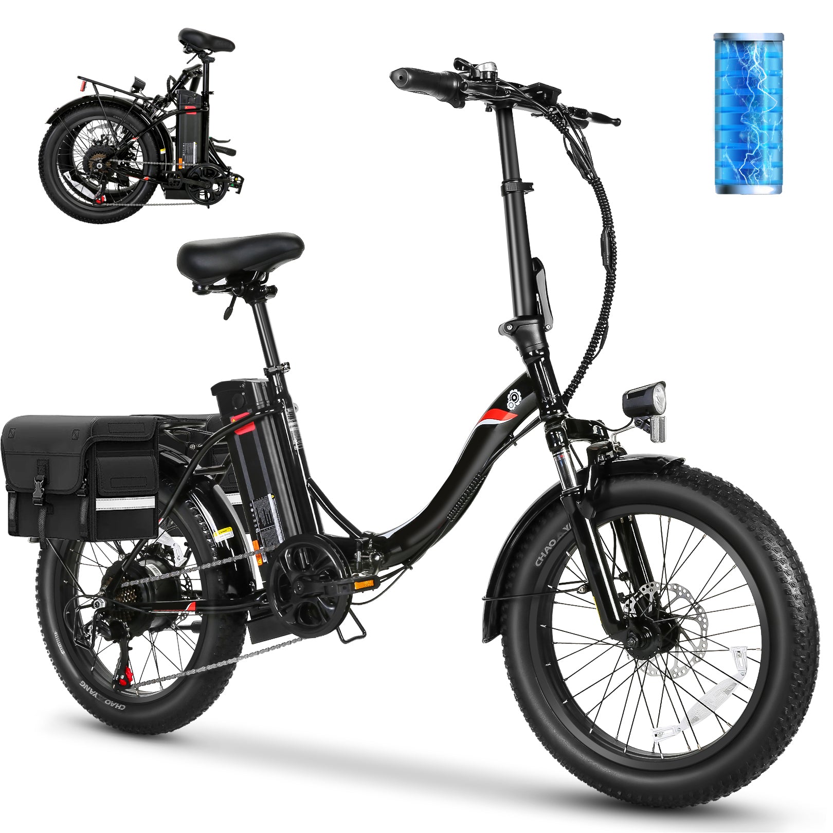 yiilove electric bicycle Gocio 20" Folding Electric Bike for Adults, 750w Peak Motor Fat Tire Commuter Ebike, 48V 10.4Ah Battery, 7 Speed, Ul2849