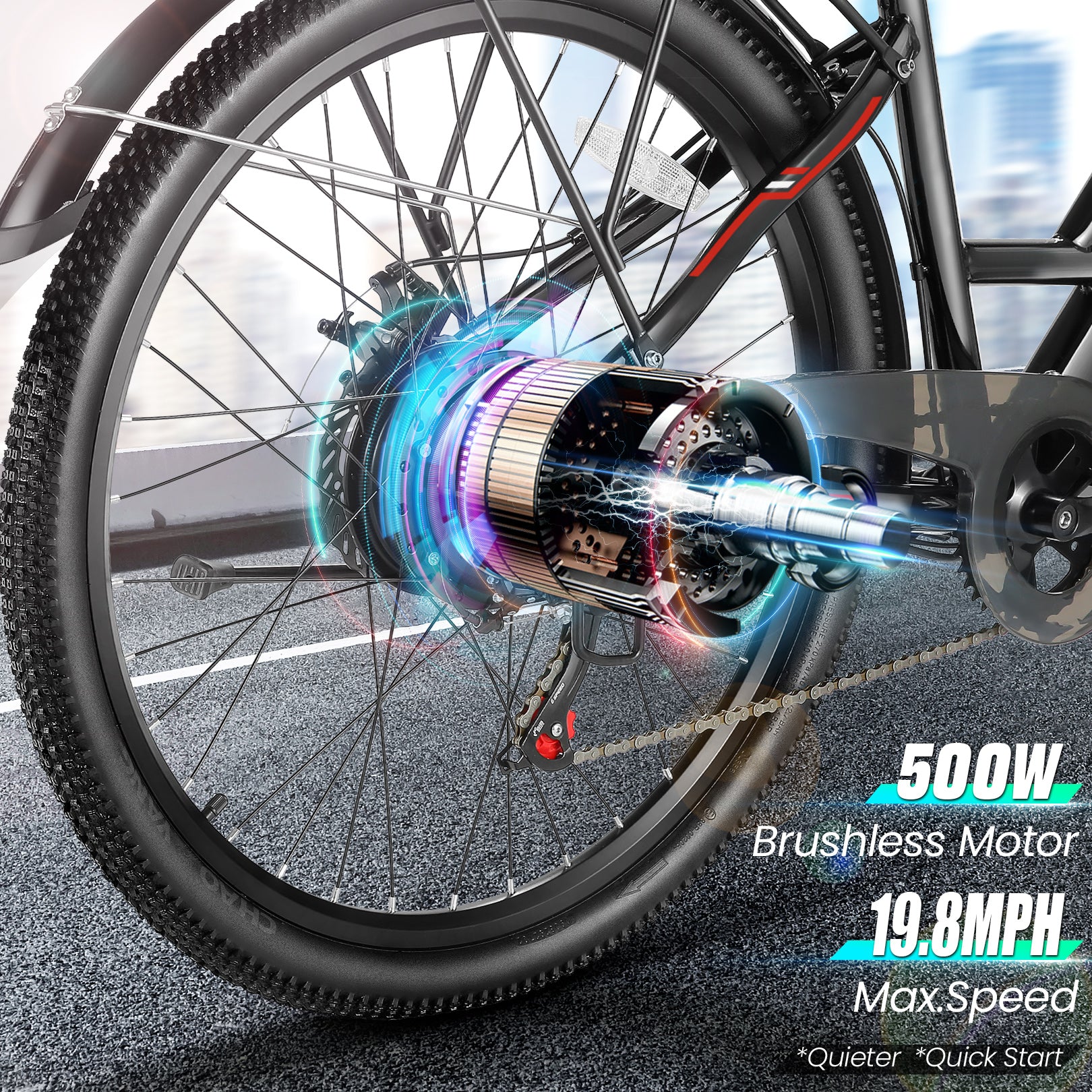 Gocio 500W 26" Electric Bike 48V Electric Bicycle for Adults, 19.8mph Cruiser Ebike, Electric Commuter Bike with Carrier Rack, Low Step Frame Shimano 7 Speed for Men Women Senior UL 2849