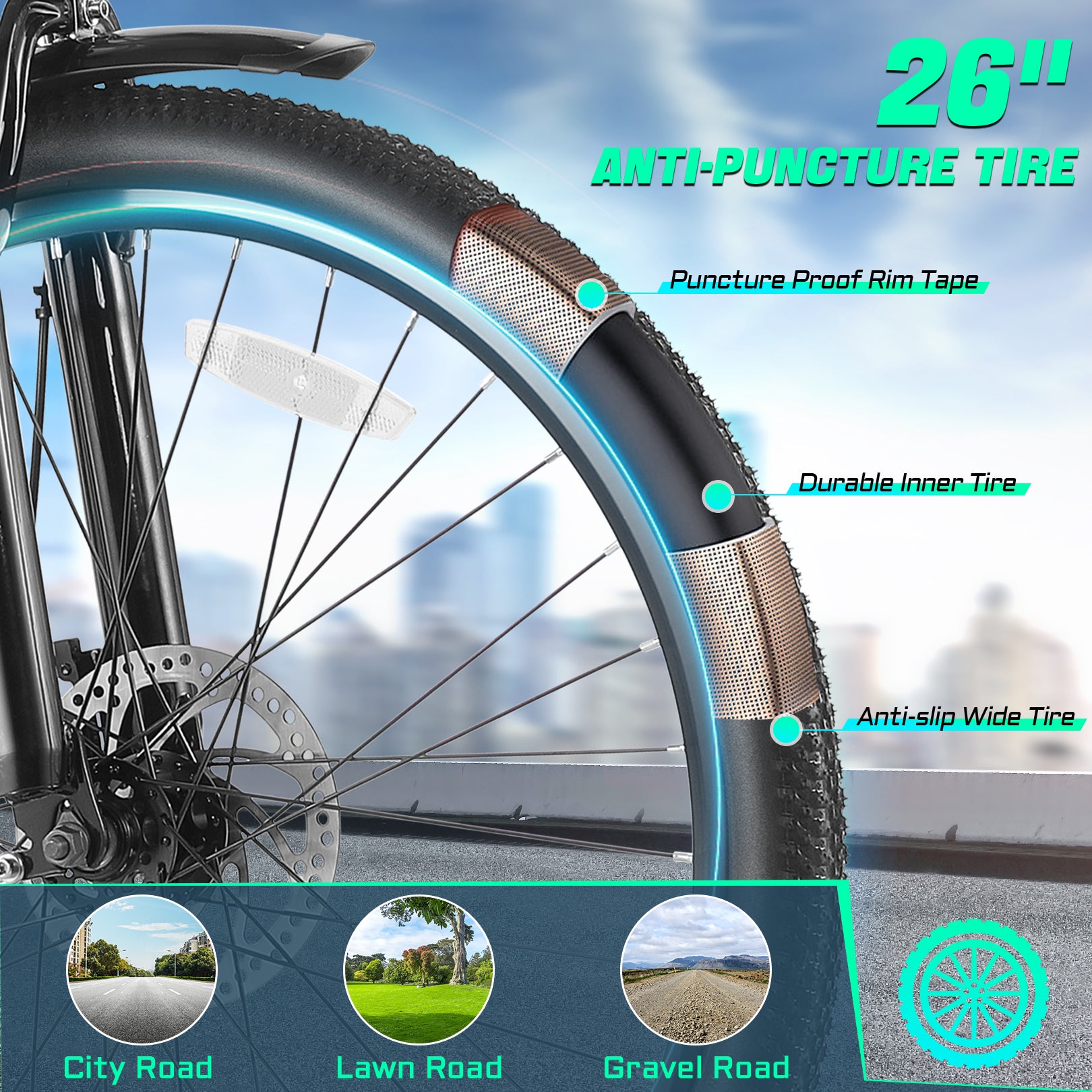 Gocio 500W 26" Electric Bike 48V Electric Bicycle for Adults, 19.8mph Cruiser Ebike, Electric Commuter Bike with Carrier Rack, Low Step Frame Shimano 7 Speed for Men Women Senior UL 2849