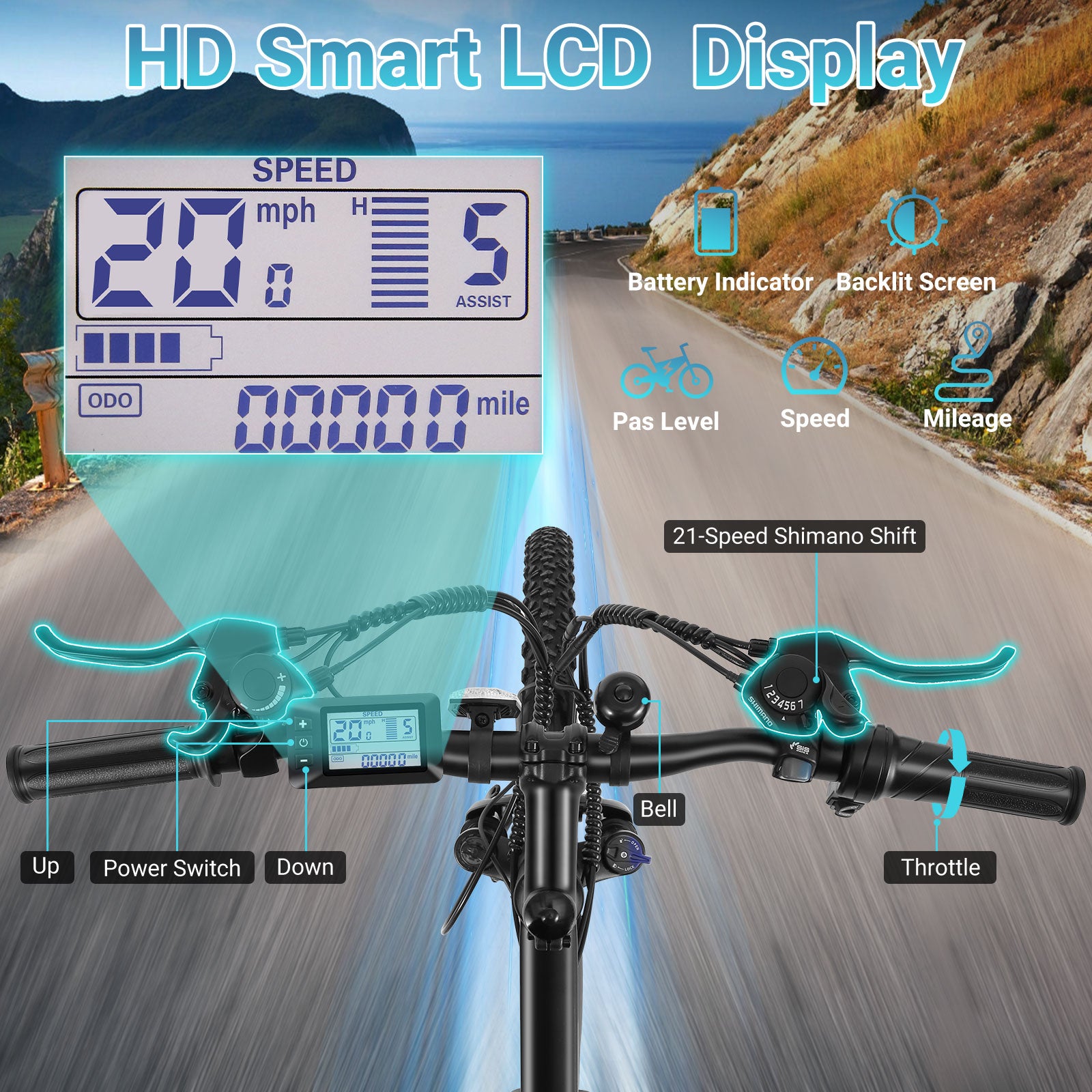 Gocio 26" x 2.1" Electric Bike 500W Electric Bike for Adults, Max 19.8mph Electric Mountain Bicycle, 48V 375Wh Battery Commuter Ebike, Lockable Suspension Fork, Shimano 21 Speed, UL 2849 Certified