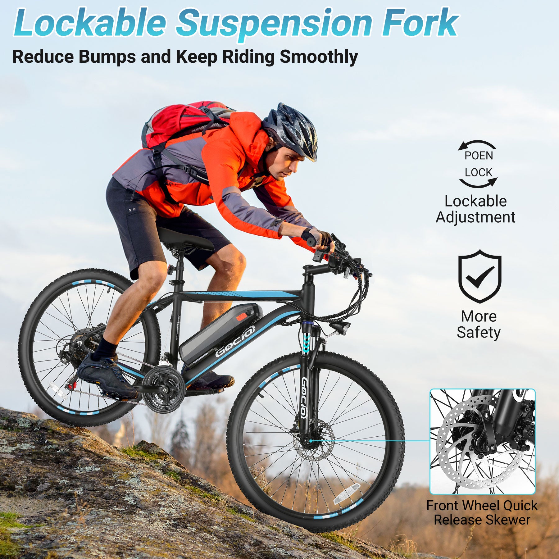 Gocio 26" x 2.1" Electric Bike 500W Electric Bike for Adults, Max 19.8mph Electric Mountain Bicycle, 48V 375Wh Battery Commuter Ebike, Lockable Suspension Fork, Shimano 21 Speed, UL 2849 Certified