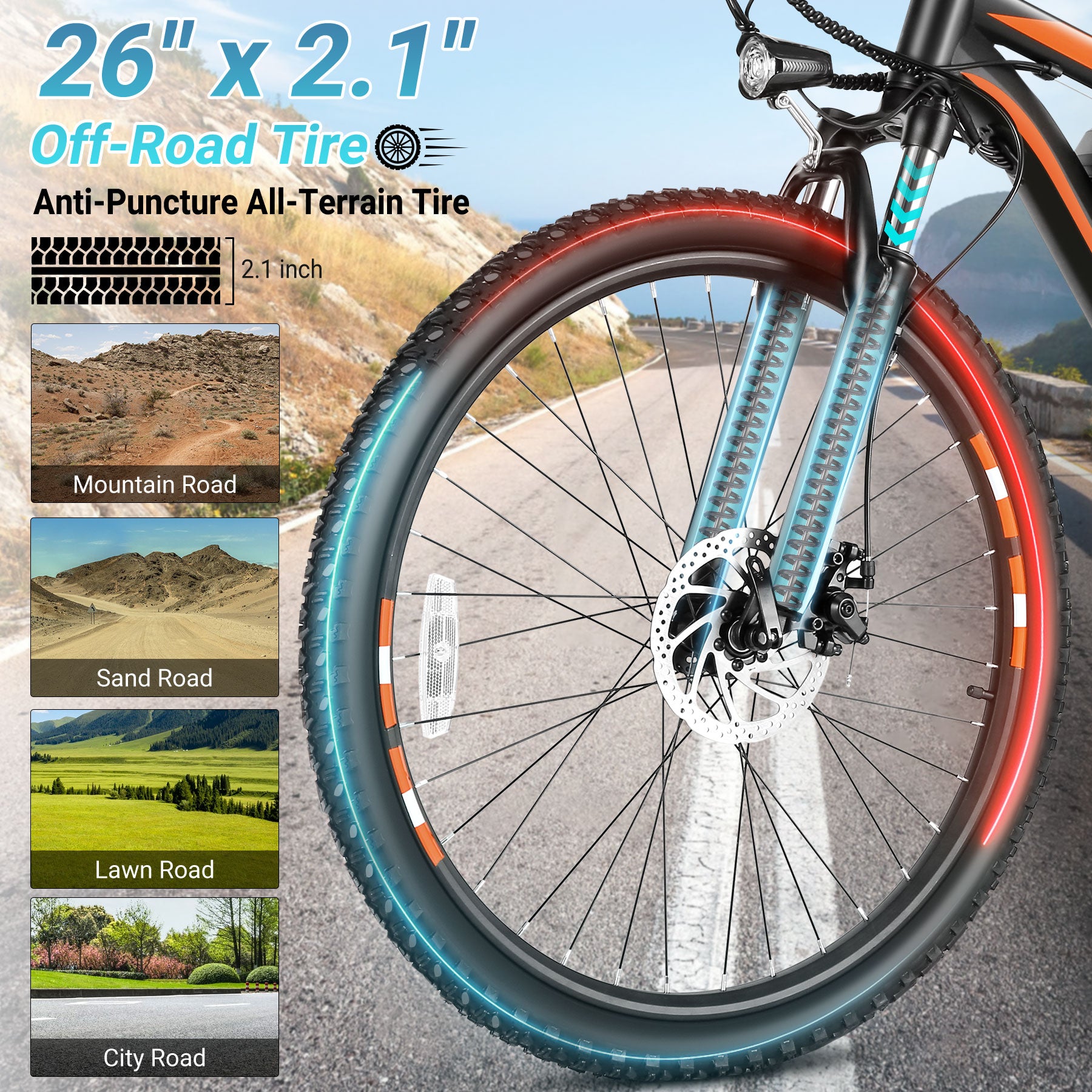 Gocio 26" x 2.1" Electric Bike 500W Electric Bike for Adults, Max 19.8mph Electric Mountain Bicycle, 48V 375Wh Battery Commuter Ebike, Lockable Suspension Fork, Shimano 21 Speed, UL 2849 Certified