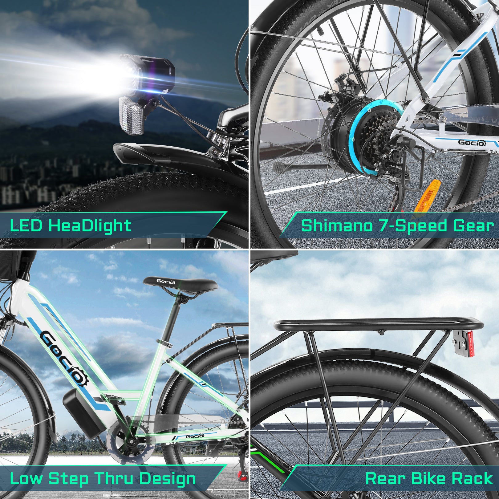Gocio 500W 26" Electric Bike 48V Electric Bicycle for Adults, 19.8mph Cruiser Ebike, Electric Commuter Bike with Carrier Rack, Low Step Frame Shimano 7 Speed for Men Women Senior UL 2849