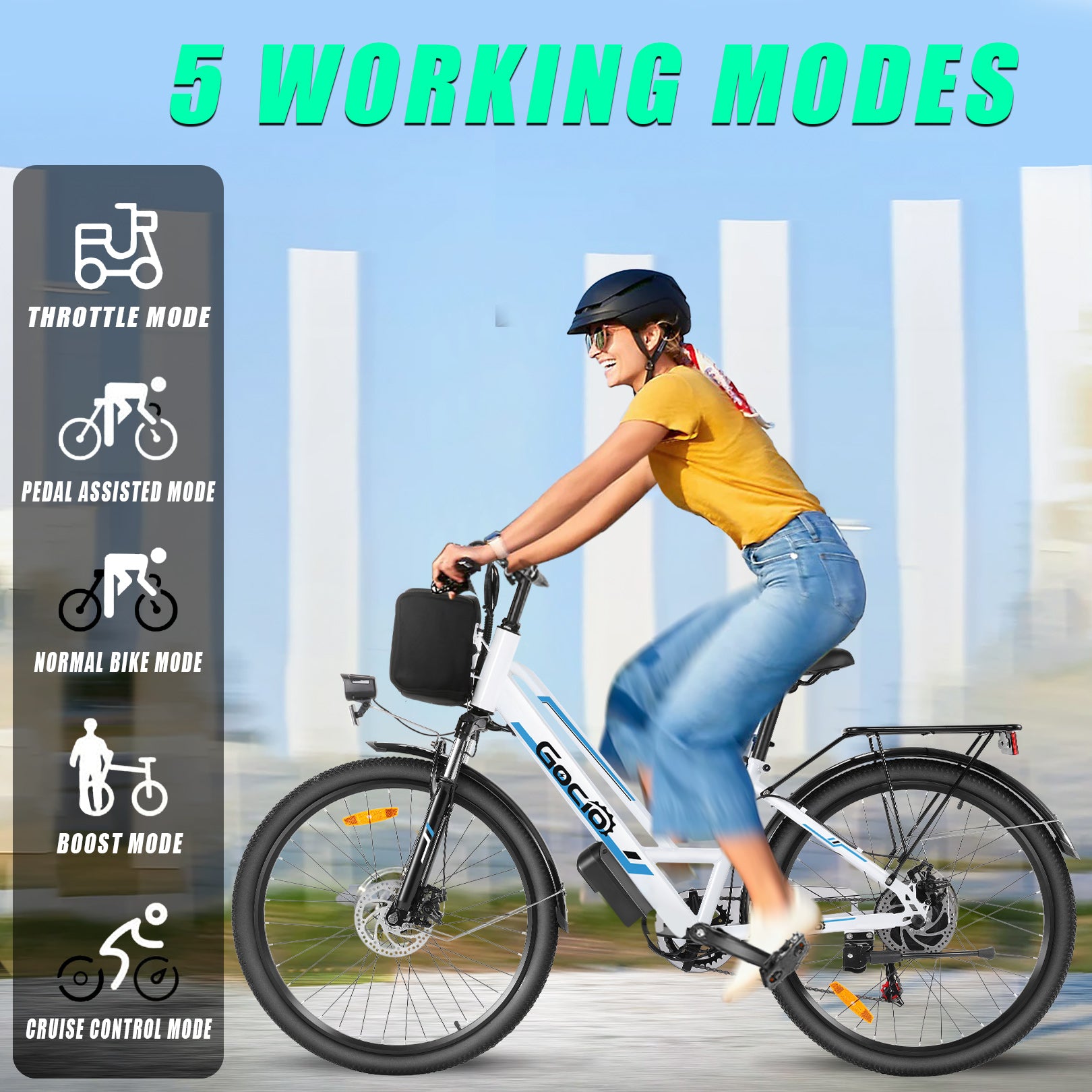Gocio 500W 26" Electric Bike 48V Electric Bicycle for Adults, 19.8mph Cruiser Ebike, Electric Commuter Bike with Carrier Rack, Low Step Frame Shimano 7 Speed for Men Women Senior UL 2849